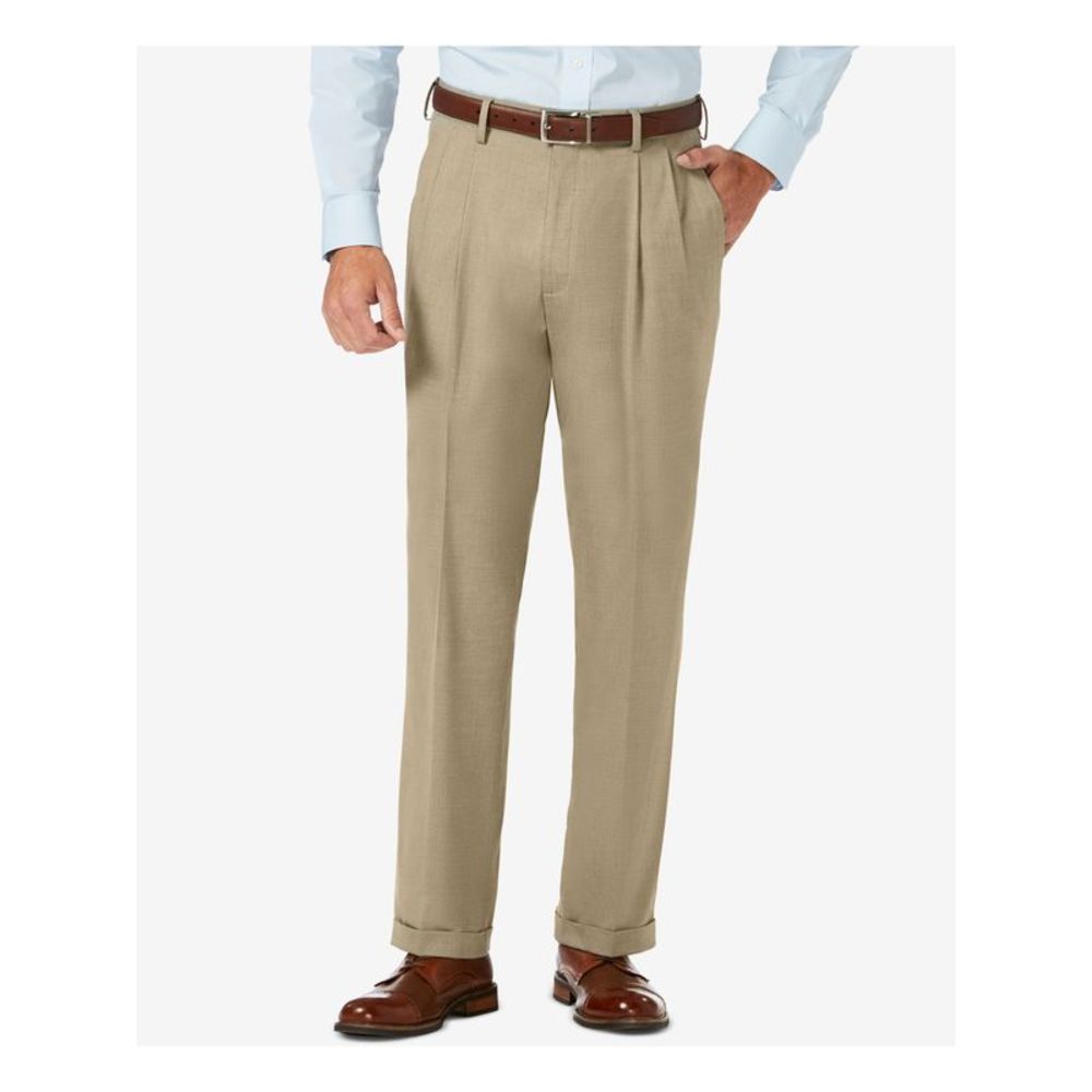J.M. HAGGER Mens Beige Expandable Waist Pleated Classic Fit Pants 34W\31L